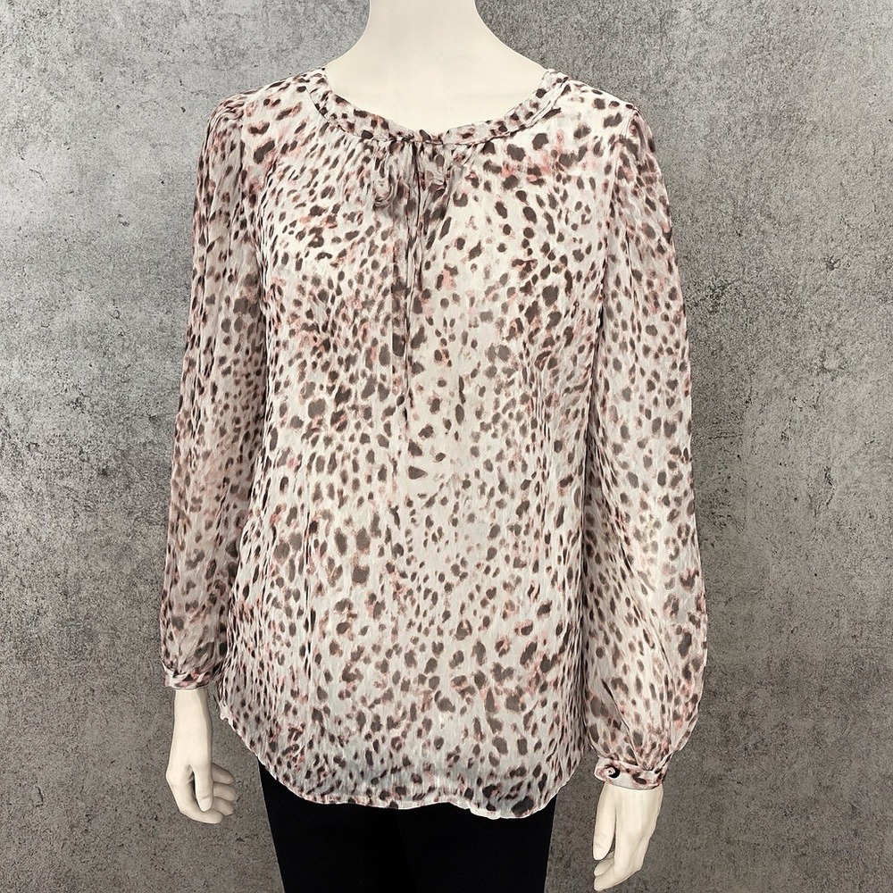 Talbots Women Blouse Top 1XL Snow Leopard Popover Chic Flowy Feminine